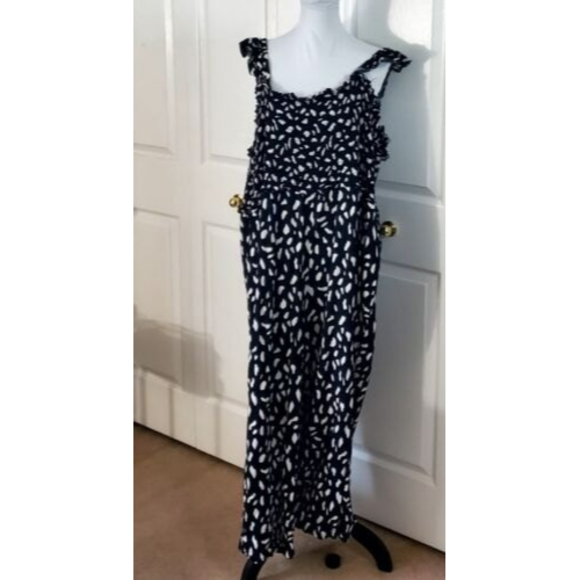 Ellos Womens Plus Sz 2X Flutter Sleeve Cropped Romper Black-White Print Jumpsuit - Picture 1 of 8